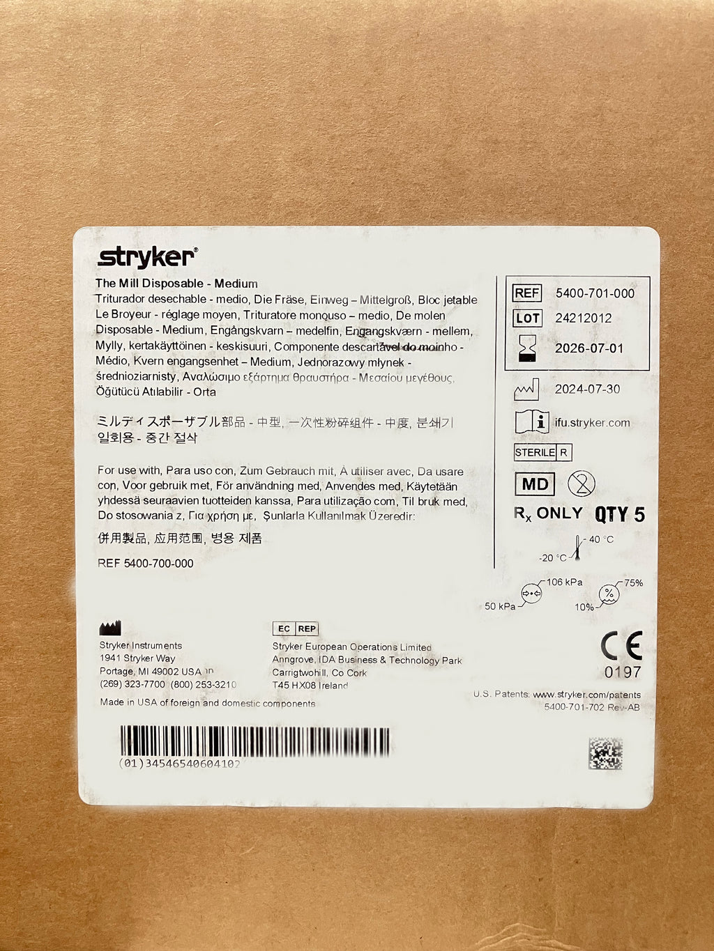 STRYKER 5400-701-000 Box Label