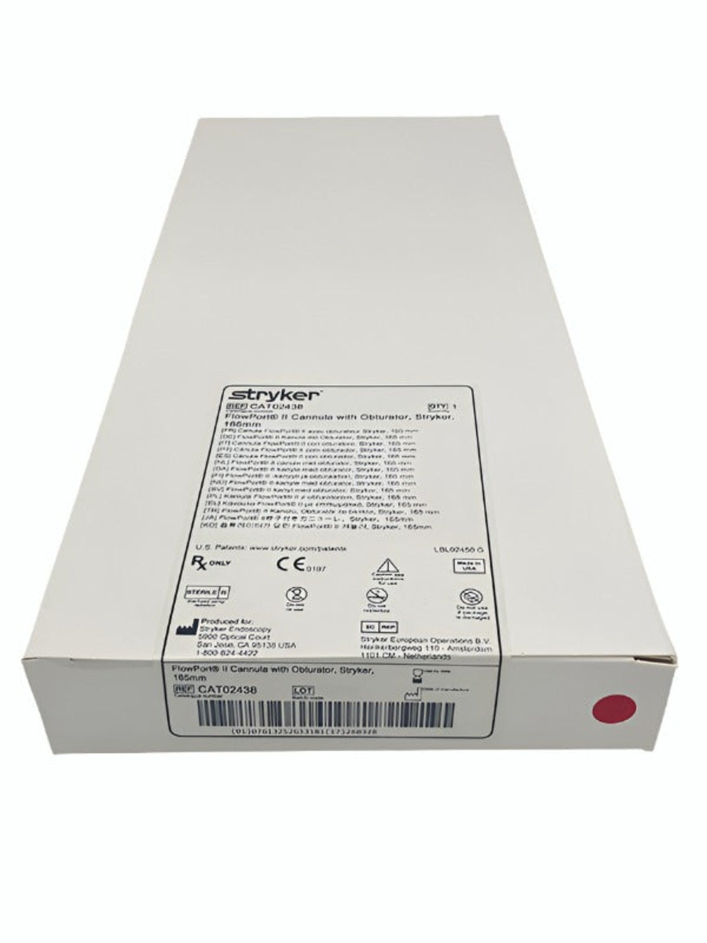 STRYKER FLOWPORT II CANNULA WITH OBTURATOR #CAT02438, Box Front
