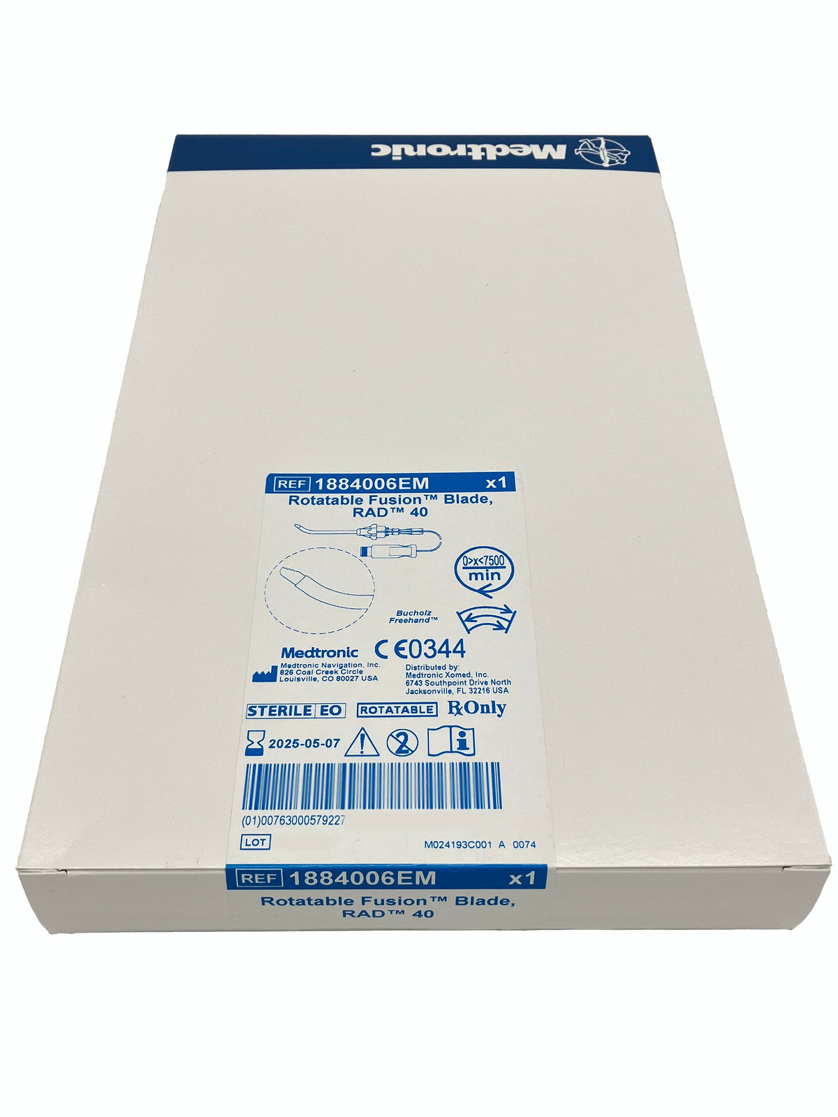 Medtronic 1884006EM RAD 40 Curved Rotatable Blade with Automated EM Tracking for ENT procedures in sterile OEM packaging