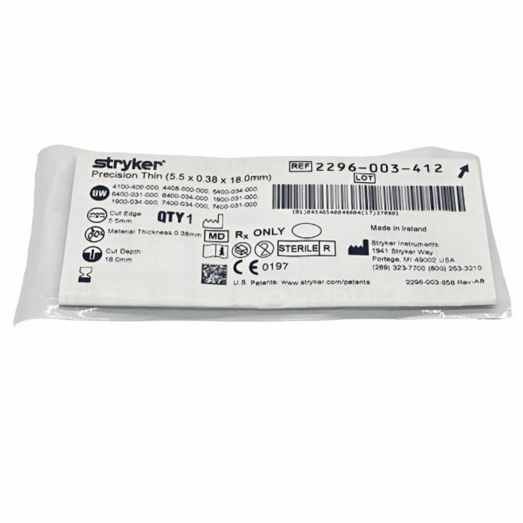 STRYKER PRECISION THIN BLADE #2296-003-412, Individual Packaging Front