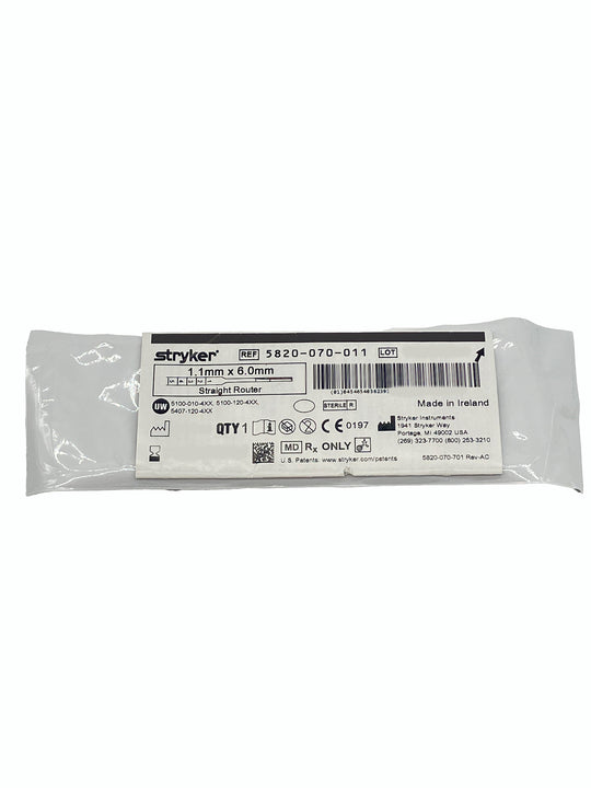 STRYKER STRAIGHT ROUTER, 1.1MM X 6MM #5820-070-011, Individual Packaging Front