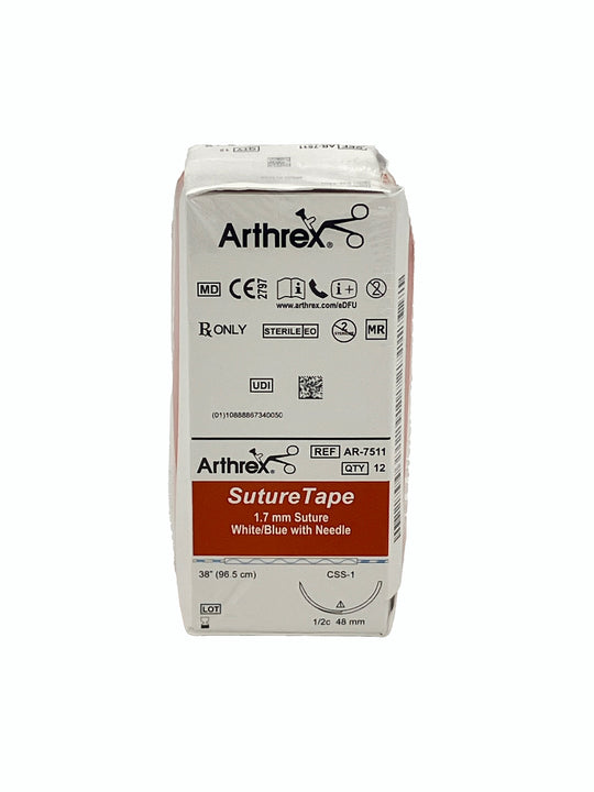 ARTHREX SUTURETAPE, 1.7MM, 38" (WHITE/BLUE), W/CONVENTIONAL CUTTING NEEDLE, 48MM, 1/2 CIRCLE #AR-7511, Box Front