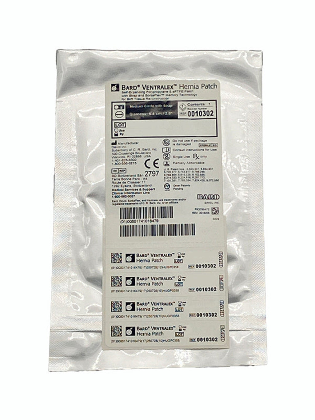 BARD DAVOL MESH VENTRALEX HERNIA PATCH #0010302, Individual Packaging Front