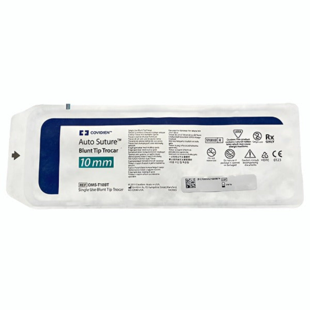 COVIDIEN 10 MM BLUNT TIP TROCAR & SYRINGE #OMS-T10BT, Individual Packaging Front